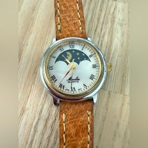 Vintage Moulin ladies moon phase two toned watch NEW BATTERY
